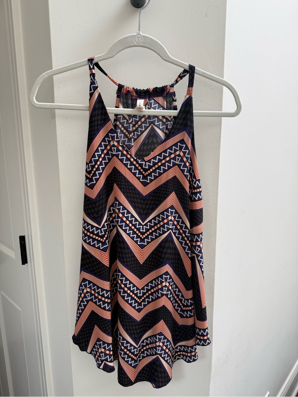 Chevron Print Sleeveless Halter Top in Black and Peach